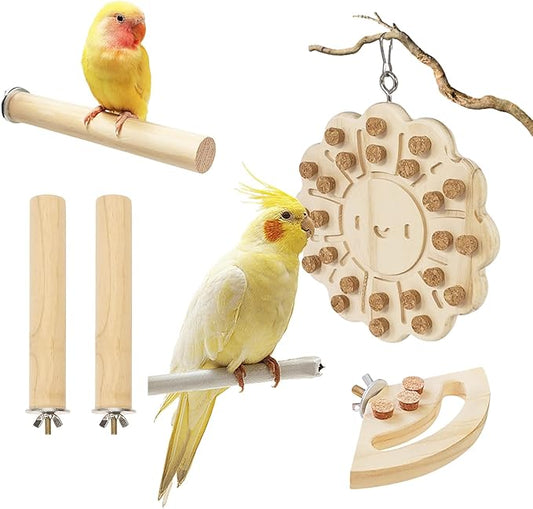 Wooden Bird Chew Toy, Parrot Biting Toys, Foraging Training, Relieve Boredom & Anxiety, Bird Cage Accessories, for Small Parakeets, Conures, Macaws, Budgies, Finches, TY D
