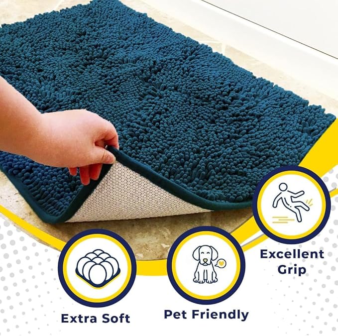 Muddy Mat® | Super Absorbent Door Mat Indoor, Microfiber Quick Dry Chenille Entryway Rug, Non-Slip Front Door Mat, Indoor Mats for Entryway, Machine Washable Pet Rug, Atlantic Blue 36"x120"