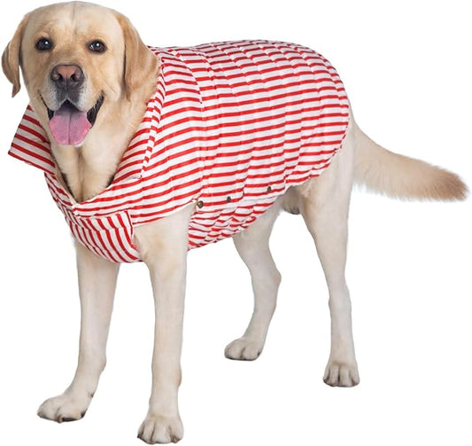 SPACE LION Dog Puffer Jacket, Down Winter Coat, Durable Outdoor Coat for Cold and Windy Conditions, Lightweight & Adjustable Fit Coats for Large Dogs, (RedStripe, Size28/4XL)