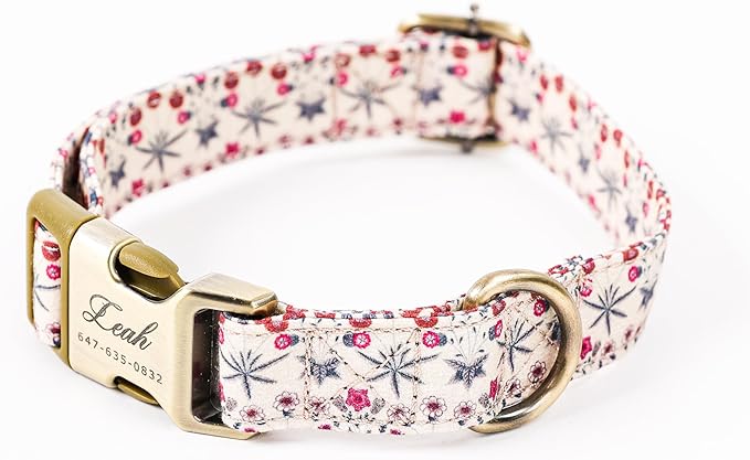 Personalized Dog Collar with Name and Phone Number Engraved,Adjustable Custom Puppy Collar,Organic Cotton Pet Collar for Small Medium Large Boy Girl Dogs