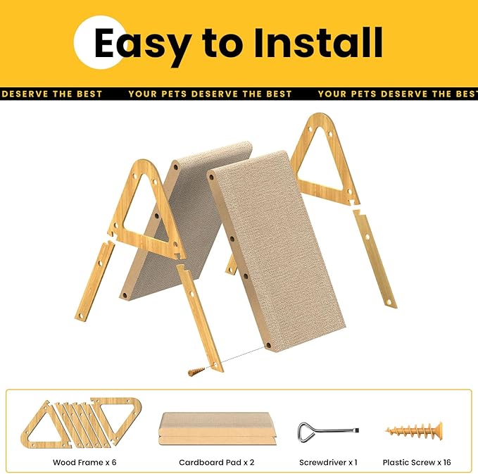 A-Frame Cat Scratching Board, Recycled Cardboard & Wood Frame, Dual-Sided Vertical Horizontal Cat Scratcher for Indoor Kittens, Ideal for Multiple Cats- 2 Pack, Light Wood, Small