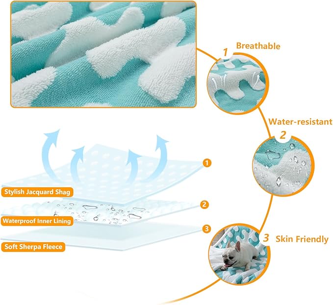 Waterproof Pet Blanket,Dog Bed Covers Small Throw for Puppy Cats Stylish Jacquard Pets Couch Sofa Furniture Protection Washable Reversible Covers (Blue Wave,XS)