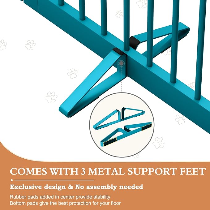 Freestanding Dog Gate with Door, Pet Gate for Stairs, 80 inch Wide Pet Barrier Indoor, Dog Fences Indoor, Support Feet Included, 4 Panels, 24" Tall, Blue