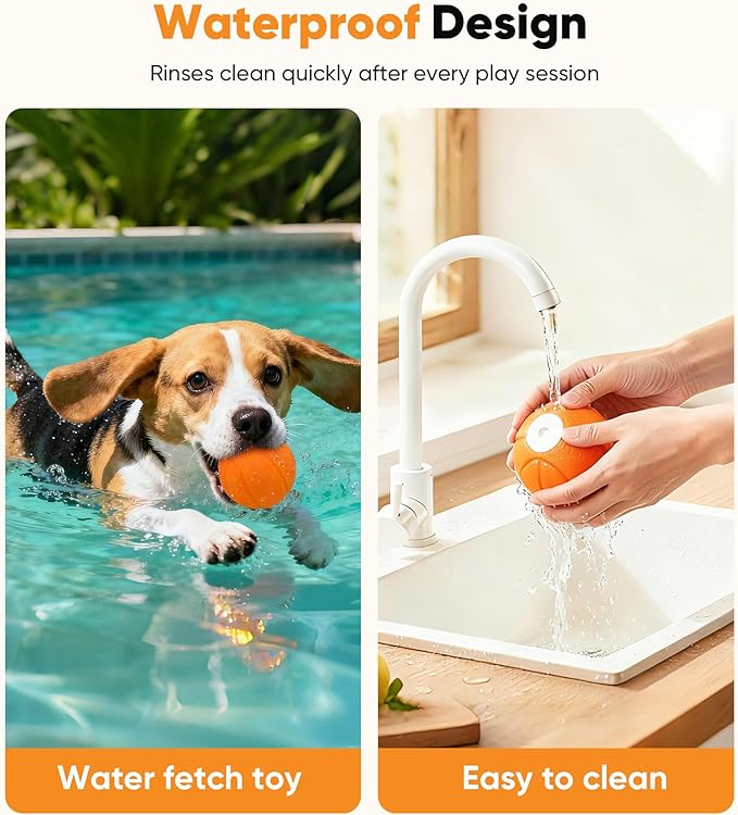 Petbobi Interactive Dog Ball, Moving & Vibrating Automatic Dog Toy, Thick TPU Basketball Design, USB Rechargeable, Washable & Chew-Resistant Self-Moving Dog Toy for Small Medium & Large Dogs