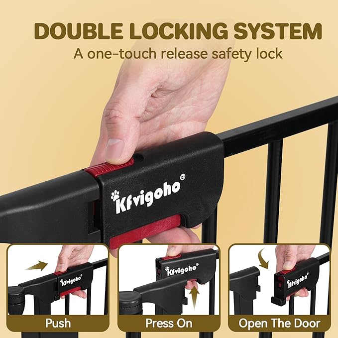 Dog Gate 27.5"-129" Extra-Wide Playpen, Freestanding Pet Gate, Puppy Fence with Auto-Close Door, Double Locking System for Fireplace, Foldable (Black, 5 Panels