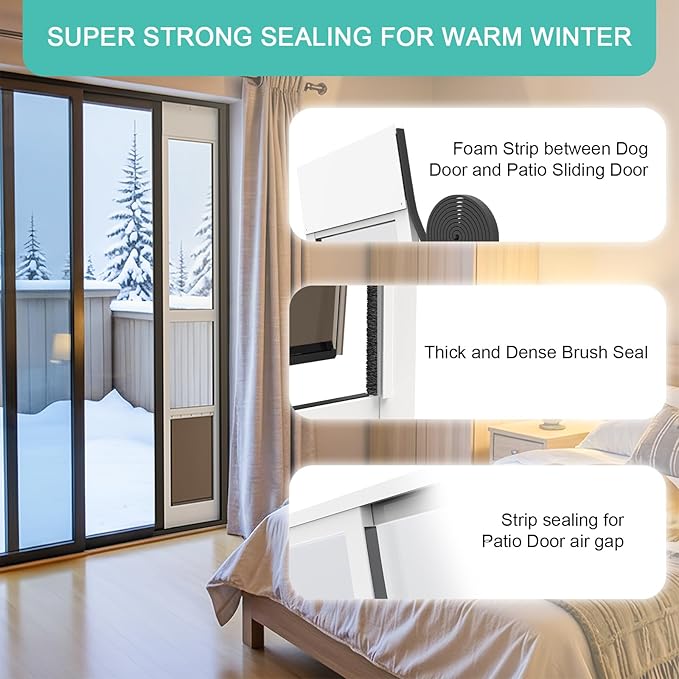 Dog Door for Sliding Glass Door, Adjustable Height 75 4/5" to 80 3/10" Sliding Door Pet Door Insert, Suitable for Dogs Up to 75 lbs, L