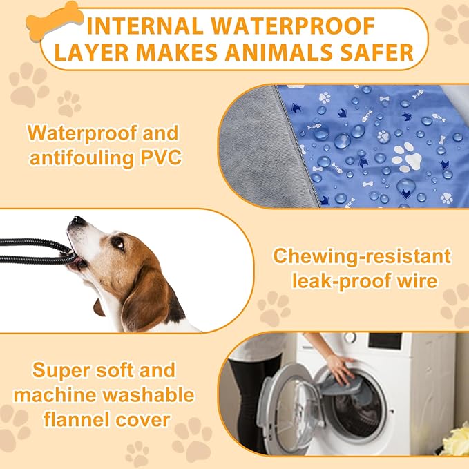 Dog Heating Pad 34"*21" for Outdoor Cat, Heated Dog Bed with Adjustable Temperature & Timer, Indoor Warming Waterproof Pet Heating Pad Mat with Chew Resistant Cord, Replacement Cover for Puppy Kitten