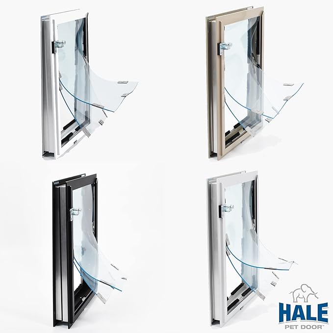 Door Model | Cat & Dog Doors | Energy Efficient Double Vinyl Flaps | Locking Security Cover | Skilled Install Required | Heavy Frame of Extruded Aluminum | Steel Reinforced Corners | Hale Pet Door
