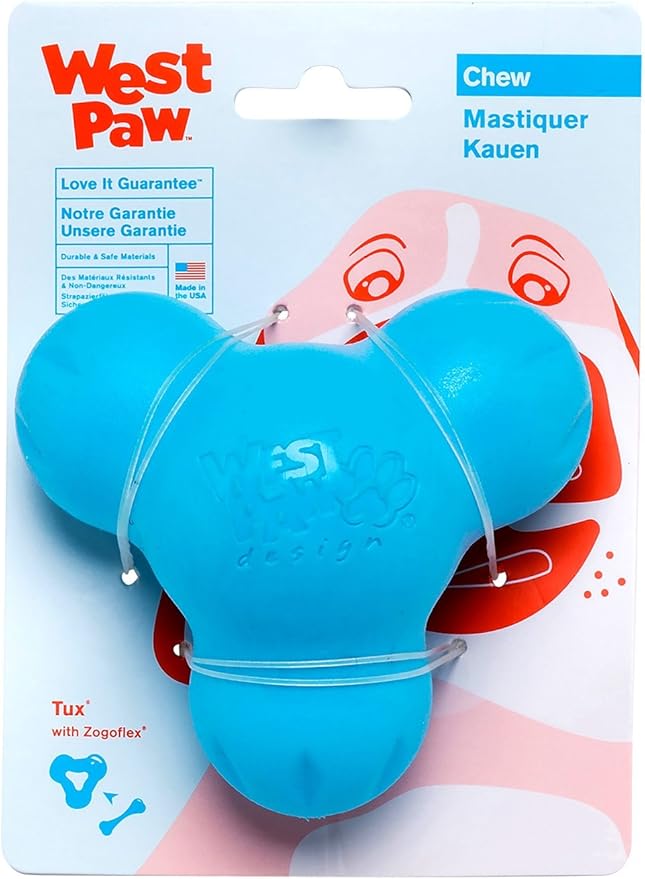 WEST PAW Zogoflex Tux Interactive Treat Dispensing Dog Chew Toy for Aggressive Chewers, 100% Guaranteed Tough, It Floats!, Made in USA, Large, Aqua