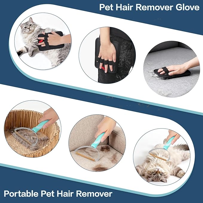 3 in 1 Carpet Rake for Pet Hair Removal, Reusable Pet Hair Remover Broom with 54" Adjustable Long Handle, Dog Cat Carpet Scraper Brush Tool Kit for Cleaning, Dog Fur Broom for Rugs, Mats, Couch