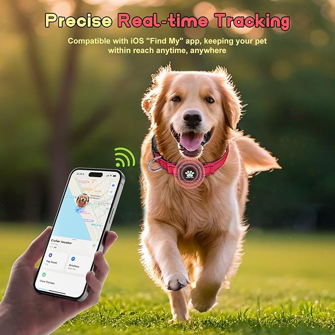 GPS Dog Collar Tracker 2-in-1,Reflective Waterproof Pet Collar,iOS-Only,No Monthly Fees,Unlimited Range,Ideal for Dog Tracking pet Tracker,for Small Medium Large Dogs(S (12.6"-16.5"), Red)