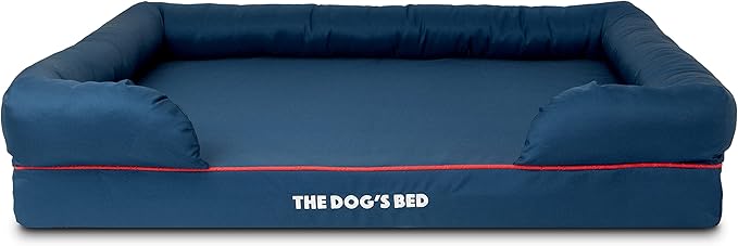 The Dog’s Bed Orthopedic Dog Bed XL Oxford Blue with Red Trim, Memory Foam, Pain Relief: Arthritis, Post Surgery, Lameness, Supportive, Waterproof Washable Cover