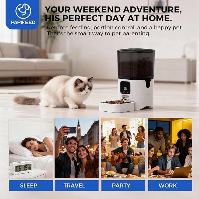 PAPIFEED 5G WiFi Automatic Cat Feeders: Smart Automatic Cat Food Dispenser with Slow Feeding Mode, Detachable for Easy Cleaning, Pet Feeder with Alexa, 1-30 Meals Per Day for Multiple Pets (6L/25 Cup)