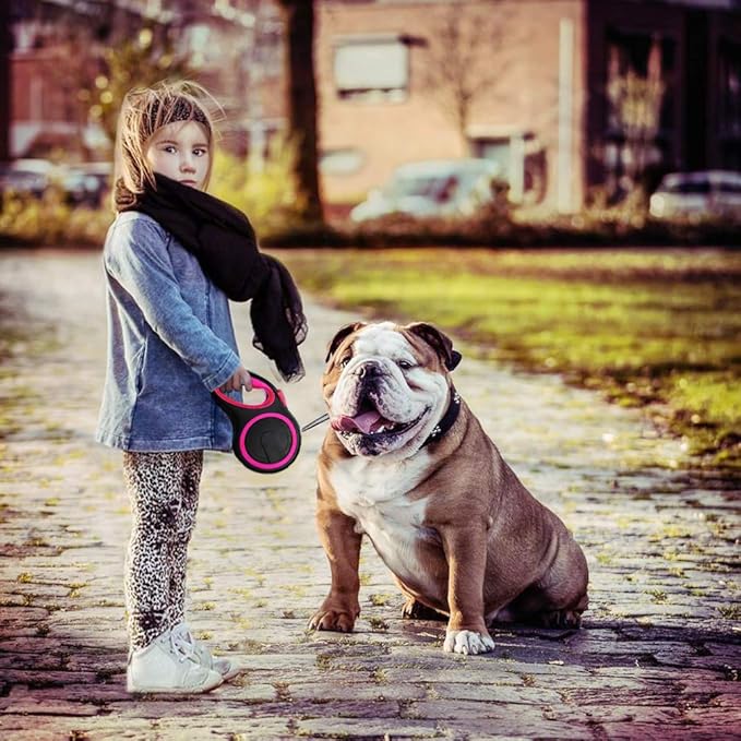 Segarty 26ft Dog Leash Retractable, Dog Leads Long for Medium Large Breed Pets Up to 110Lbs, No Tangle Nylon Tape and 1 Button Break & Lock Heavy Duty Leash for Training Running, Pink