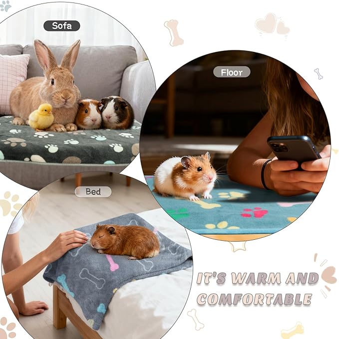 3 Pack Guinea Pig Cage Liner, Washable Guinea Pig Fleece Blankets Beding Accessories, Flannel Throw Warm Sleep Mat, Pet Pee Pads for Small Animal Hamster Rabbit Puppy Cat (Dark Color, 47x24 Inch)