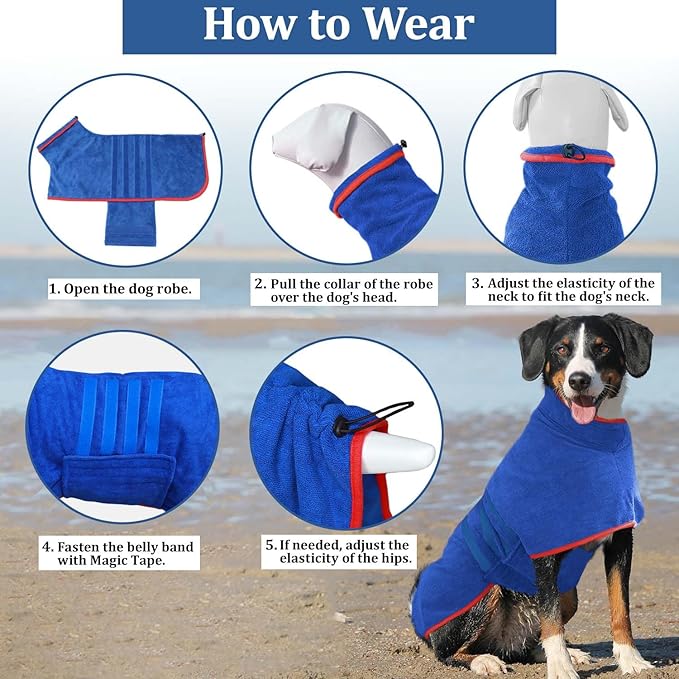 Dog Drying Coat - Fast Drying Dog Bathrobe Towel,Super Absorbent Bath Robe,Microfibre Quick Drying Warm Keeping Robes with Adjustable Collar and Waist(Blue, XXX-Large)
