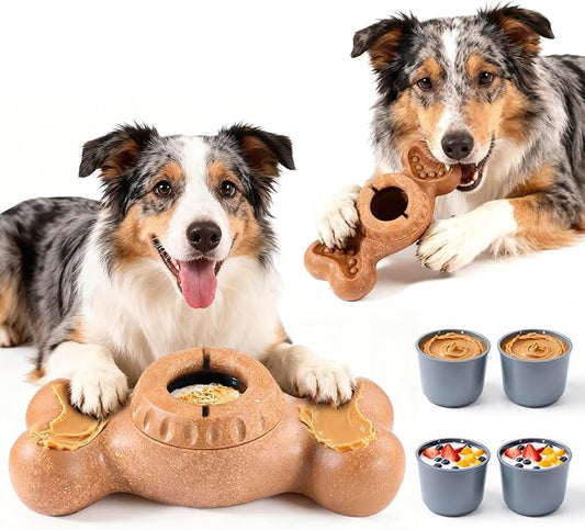 Freeze Bone for Dogs - Frozen Treat Chew Dog Toy for Aggressive Chewers to Keep Them Busy, Ice Cream Holder Freezebone with Mold Cups, Fillable Cognitive Licking Toy