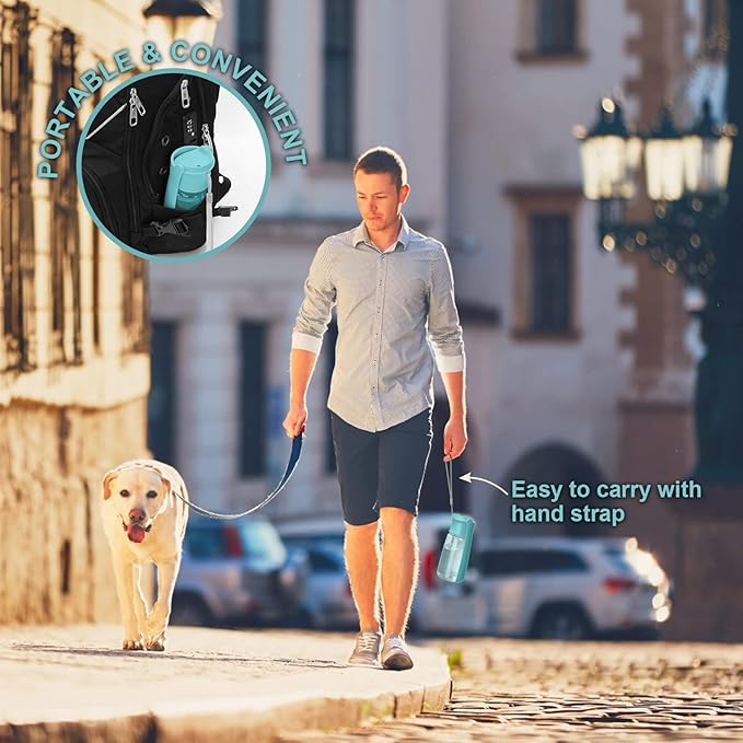 Portable Dog Water Bottle - Foldable Dog Water Dispenser | Leak Proof & Food Grade Plastic Travel | Pet Water Bottle for Cat Outdoor Walking Hiking Travel（US） (Blue, 19oz)