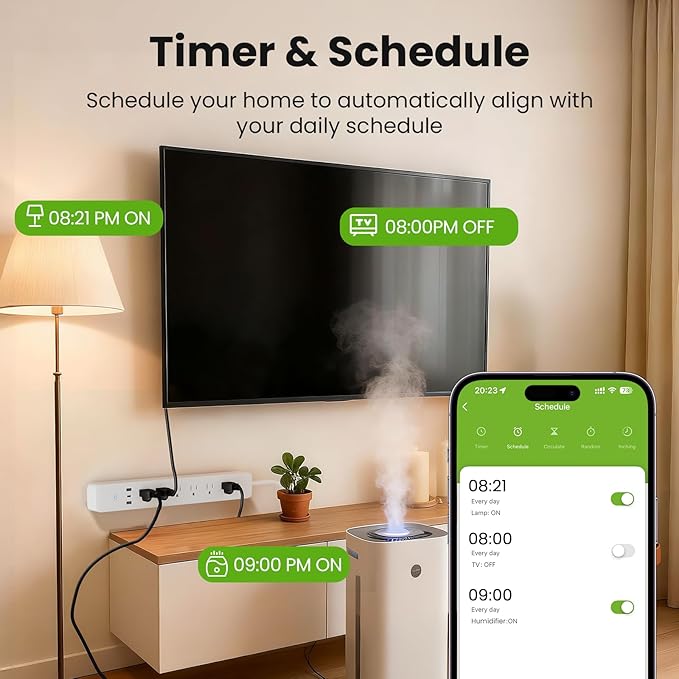 GHome Smart Power Strip 15A, 2.4G WiFi Smart plugs that work with Alexa & Google Home, Surge Protector Flat Plug with 6 APP Control WiFi outlets, FCC Listed, 7.18 ft flat extension cord, No Hub Needed