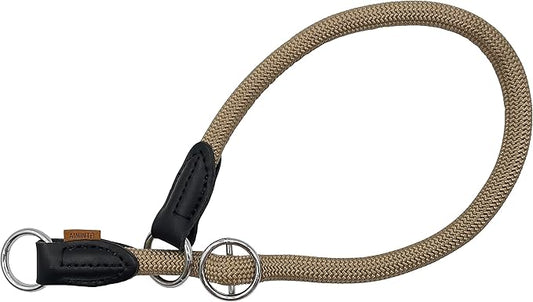 Braided Round Martingale Dog Collar, Training Collar with Slidable Stop Ring - Ideal for Medium/Large Dogs (M+(1/2") - 18" Long, Khaki)