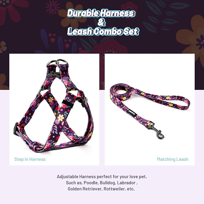 QQPETS Dog Harness Leash Set Adjustable Heavy Duty No Pull Halter Harnesses for Small Medium Large Breed Dogs Back Clip Anti-Twist Perfect for Walking
