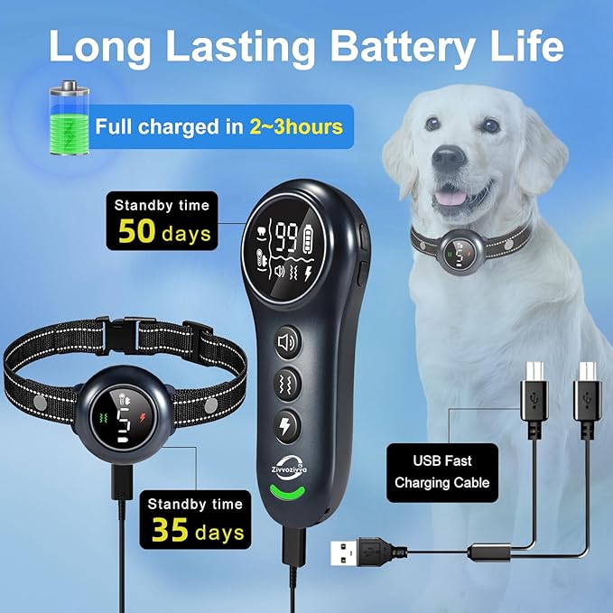2-in-1 Shock Collar for Dogs & Dog Training Collar with Remote Control 3300FT, Dog Bark Collar with IP67 Waterproof 5 Level Sensitivity, Rechargeable E Collar for Small Medium Large Dogs - Black
