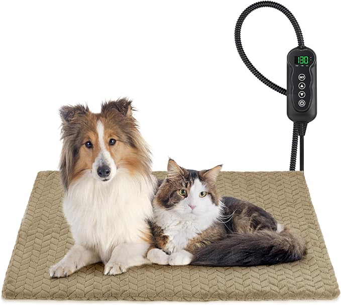 GASUR Heated Cat Bed, Waterproof Cat Heating Pad Indoor w/Timer, Temp Adjustable Pet Heating Pads for Cats Dogs, Auto Power-Off, Cats Warming Bed w/Remove Washable Cover, Anti-Chew,35''x24'', Large