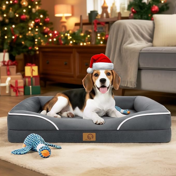 Homemate Dog Bed Medium Size Dog 28x23 inch with Orthopedic Foam Waterproof Outdoor Pet Cat Bed Sofa Supplies with Toy Dogs Crate Pad Couch with Removable Washable Cover & Non-Slip Botton Dark Grey