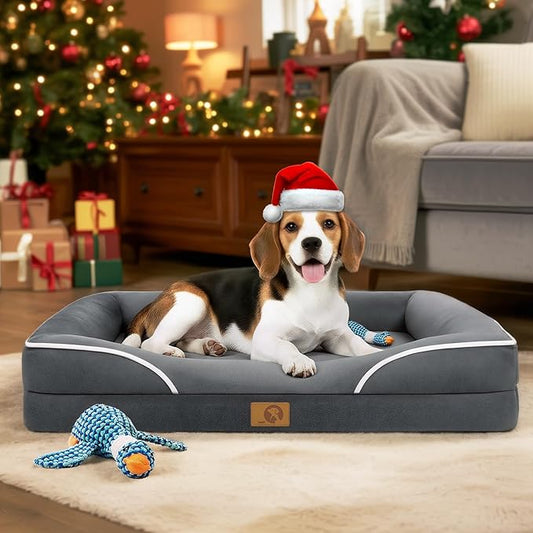 Homemate Dog Bed Medium Size Dog 28x23 inch with Orthopedic Foam Waterproof Outdoor Pet Cat Bed Sofa Supplies with Toy Dogs Crate Pad Couch with Removable Washable Cover & Non-Slip Botton Dark Grey
