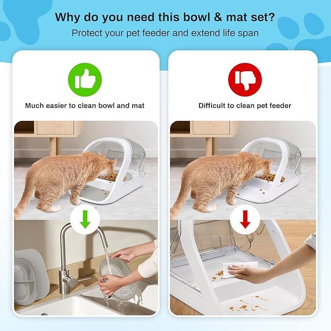 Replacement Mat & Bowl Set for Automatic Microchip Pet Feeder & Connect, 1 Split, 1 Flat Bowl and 1 Mat, Keep Food Fresh, Protect Cat Feeder, Easy to Clean(Grey)