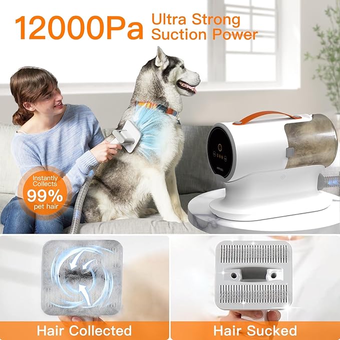 AIRROBO Dog Grooming Vacuum Kit,12000Pa Strong Pet Vacuum for Shedding,Grooming Hai,Quiet,PG100,2L Large Capacity