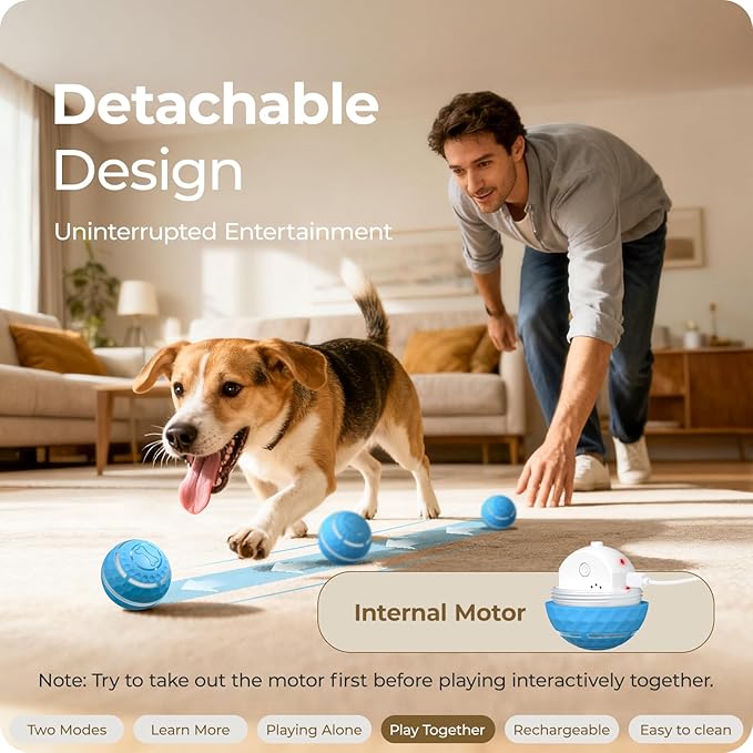 Apasiri Interactive Dog Toys: Automatic Moving Dog Balls with LED Lights, Puppy Toy to Keep Them Busy, Duraspin Dog Ball for Small,Medium,Large Dogs, Dog Toys for Aggressive Chewers,Rechargeable(Blue)