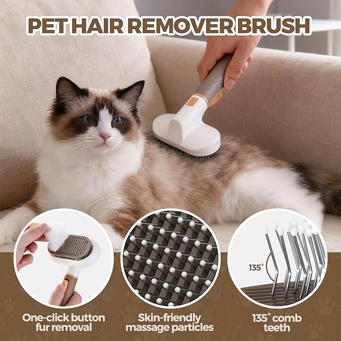 3 in 1 Pet Brush Set for Cats & Dogs - Self Cleaning Deshedding Brush & Slicker,Hair Remover Tool for Indoor Cats Long/Short Hair Pets