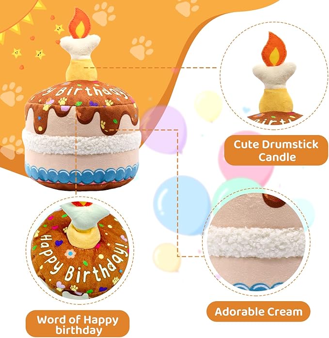 Dog Birthday Cake Toy, Interactive Crinkle Chew Toy for Small Medium Large Dogs, Durable Pet Birthday Gifts & Party Accessories, Cute Soft Puppy Celebration Fun for All Breeds,5.5''
