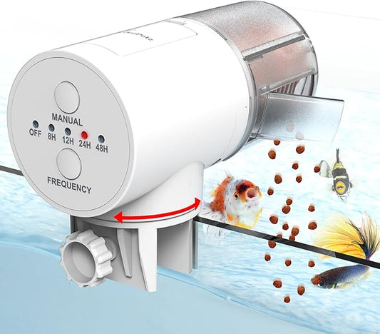 Automatic Fish Feeder Dispenser for Aquarium, 200ml Large Capacity Auto Turtle Fish Feeder for Small Tank, Battery Powered Food Feeding Timer for Flakes Pellet Vacation, Batteries Included