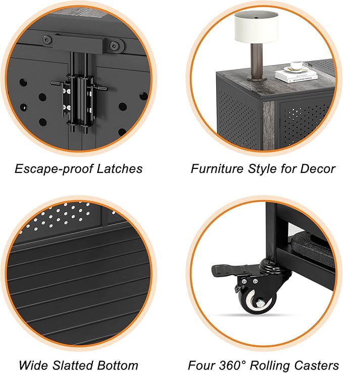 42" Heavy Duty Dog Crate Furniture for Medium and Large Dogs, Enclosed Design with 0.5 inch Holes, Indestructible Metal Kennel for High Anxiety Dogs, Chew Proof Indoor Pet House Cage, Gray