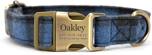 Personalized Dog Collar with Name and Phone Number Engraved,Adjustable Custom Puppy Collar,Organic Cotton Pet Collar for Small Medium Large Boy Girl Dogs