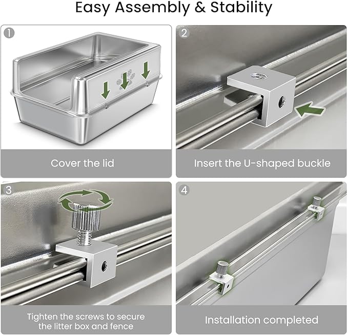 Enclosed Stainless Steel Cat Litter Box with Lid, Oversize Metal Litter Box for Multi Cats, Extra XXL Cat Toilet with High Side, Non-Stick, Anti-Leakage, Odorless, with Litter Mat & Litter Scoop