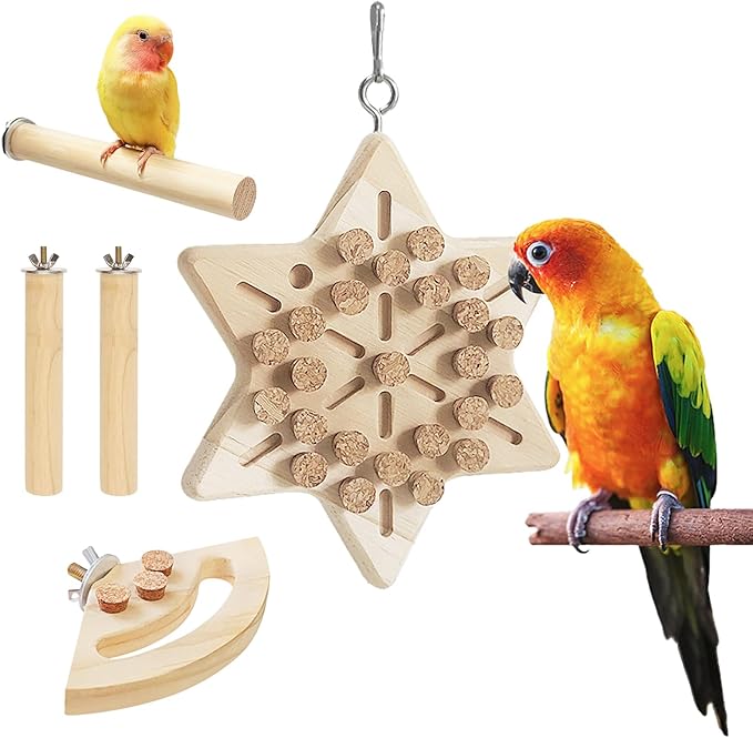 Wooden Bird Chew Toy, Parrot Biting Toys, Foraging Training, Relieve Boredom & Anxiety, Bird Cage Accessories, for Small Parakeets, Conures, Macaws, Budgies, Finches, XH D