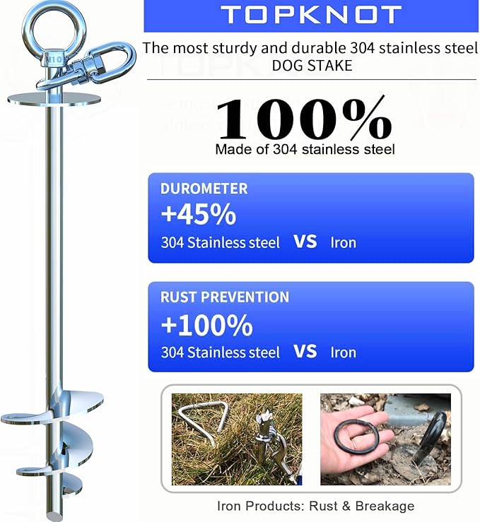 TOPKNOT Dog Tie Out Cable and Stake,360°Swivel Dog Run Anchor，with 30FT Heavy Duty Cable- No Tangle,Dog Runner for Yard - Up to 150LBS,Ideal for Outdoor Camping