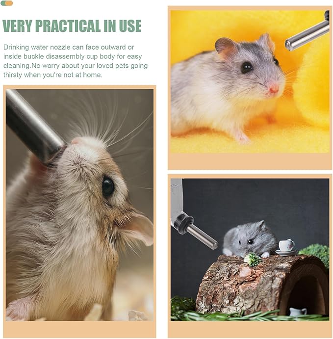 4Pcs Leakproof Hanging Water Bottles for Hamsters and Small Pets Stainless Steel Ball Valve Dispenser with Practical Cage Feeder for Rabbits Guinea Pigs and Rodents