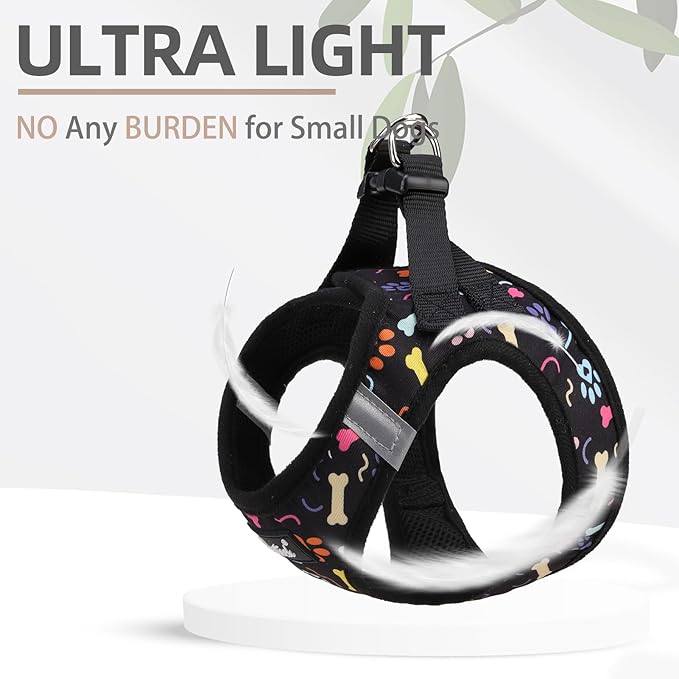 PUPTECK Dog Harness and Leash Set for Small Medium Dogs No Pull Step-in Soft Mesh Puppy Cat Vest Harnesses Reflective at Night, Black Paw, S