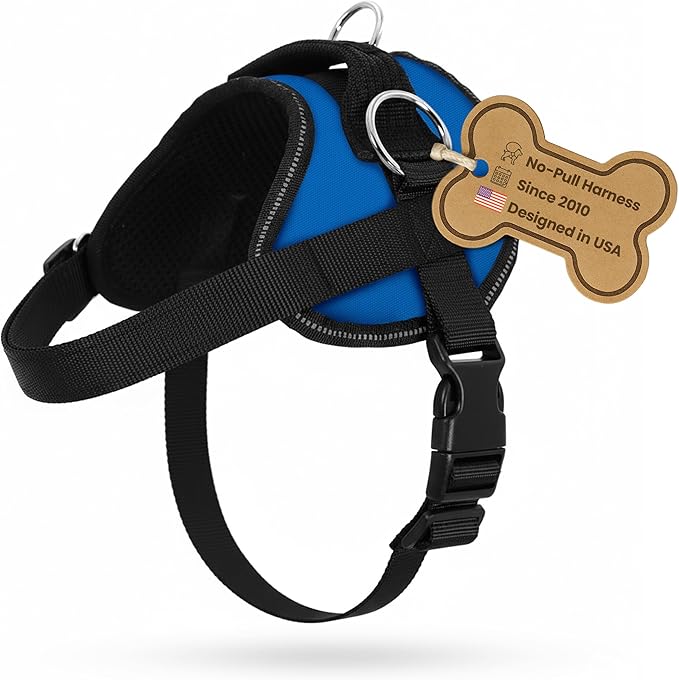 Bark Appeal Blue No-Pull Dog Harness for Medium to Large Sized Pets – Adjustable, Reflective Vest with 3 Leash Clips for Added Control, Easy Walks & Training – Large