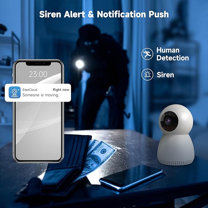 2K Baby Monitor with Phone App, 360° Pan-Tilt Indoor Camera for Home Security, AI Human/Pet Detection, Night Vision, 2-Way Talk, WiFi 2.4G/5G, SD/Cloud Storage, Compatible with Alexa