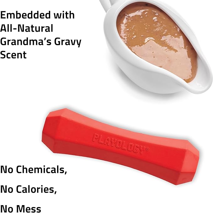 Playology Dog Toys | Durable Squeaky Chew Stick for Dogs | Jumbo Grandma's Gravy Scented Toy - Easy to Clean and Made from Non Toxic Materials