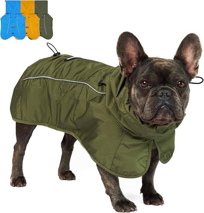 Tuff Pupper Waterproof Dog Raincoat | Full-Body Windproof Rain Jacket for Dogs | Reflective Strips | Breathable Mesh Lining | Adjustable Fit | Leash Port | Small Medium Large XL XXL Dogs (Olive, XS)