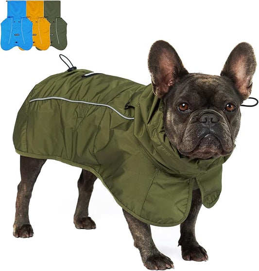 Tuff Pupper Waterproof Dog Raincoat | Full-Body Windproof Rain Jacket for Dogs | Reflective Strips | Breathable Mesh Lining | Adjustable Fit | Leash Port | Small Medium Large XL XXL Dogs (Olive, XS)