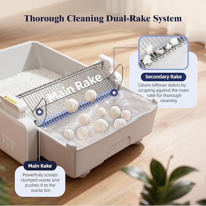 Self Cleaning Cat Litter Box - Fully Open Automatic Litter Box with Roomy Space+Vis Waste Bin, APP for Mutil Cats, Weight Sensors Anti Pinch Safety, Inlude 5Lb Compatible Cassva Litter