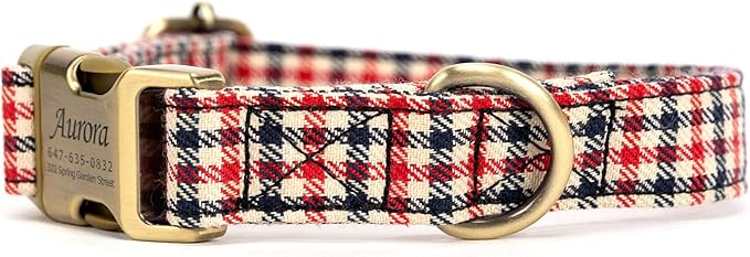 Personalized Dog Collar with Name and Phone Number Engraved,Adjustable Custom Puppy Collar,Organic Cotton Pet Collar for Small Medium Large Boy Girl Dogs