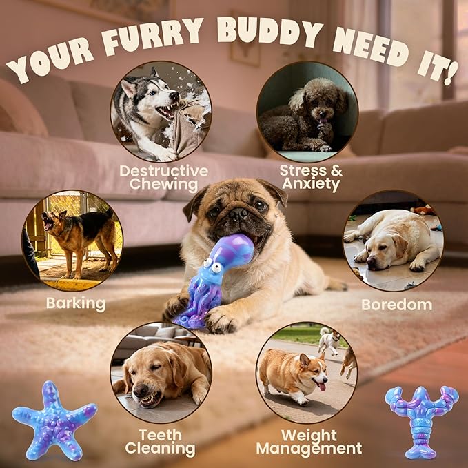 Dog Toys for Aggressive Chewers: 3 Pack Indestructible Dog Toys for Large Dogs, Bacon Flavored Dog Chew Toy, Durable Nylon Chew Toys for Dogs, Reduce Boredom, Teeth Cleaning, Keep Them Busy